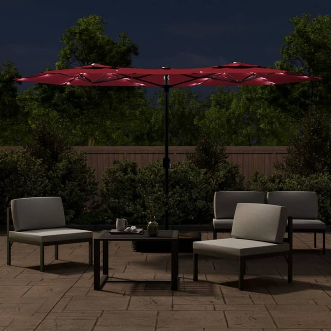 vidaXL - Parasol - dubbel - dak - met - LED - 316x145 - cm - bordeauxrood