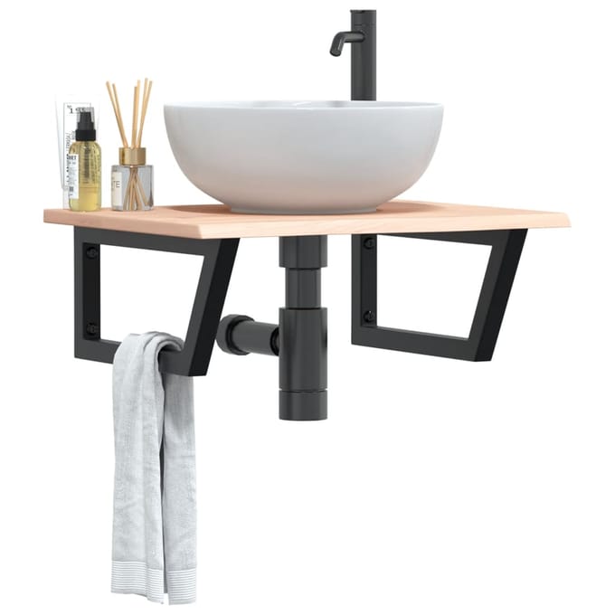 vidaXL - Badkamer - wandschap - staal - en - massief - eikenhout