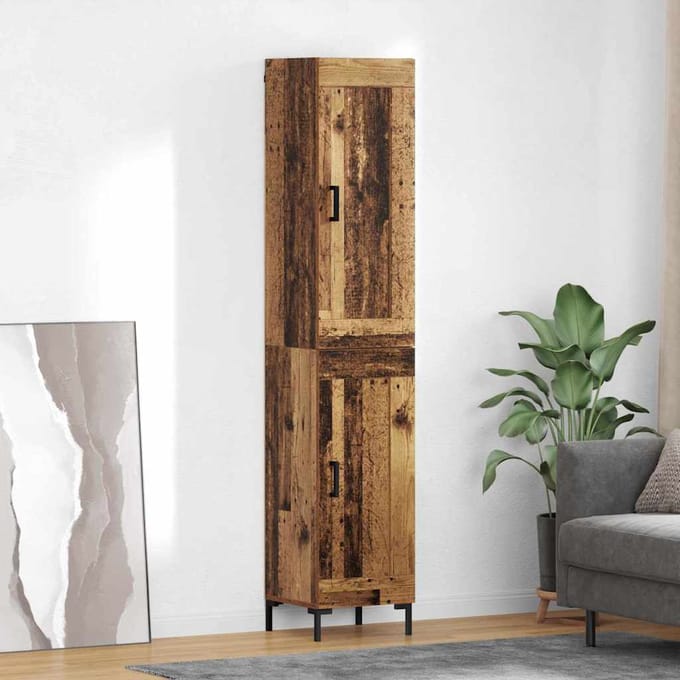 vidaXL - Highboard - Oud - Hout - 34,5 - x - 34 - x - 180 - cm - Bewerkt - hout