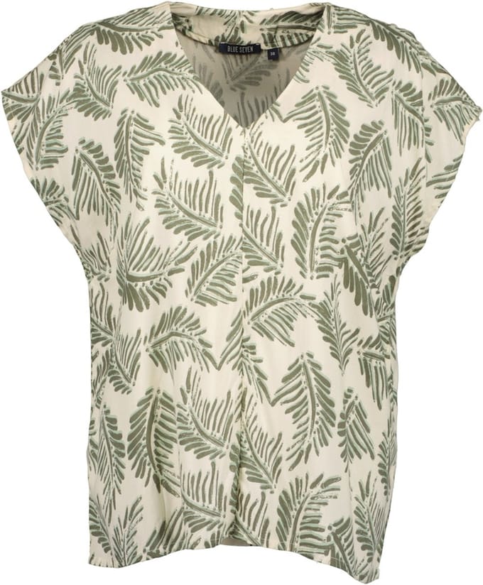 Blue Seven - Blouse 180313 beige/kaki print v-hals - maat 44