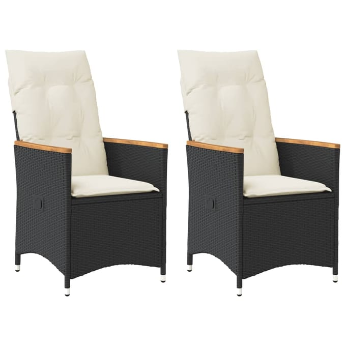 vidaXL - Tuinstoelen - 2 - st - verstelbaar - met - kussens - poly - rattan - zwart