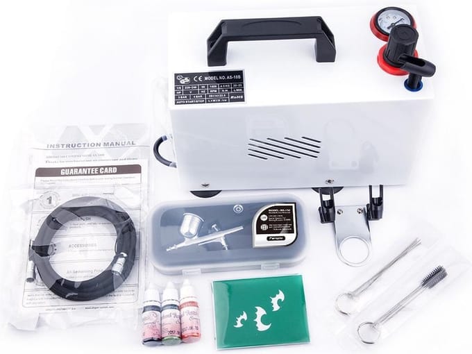Airbrush Set Fengda AS-18BK met compressor AS-18B, Airbrush BD-130 en accessoires