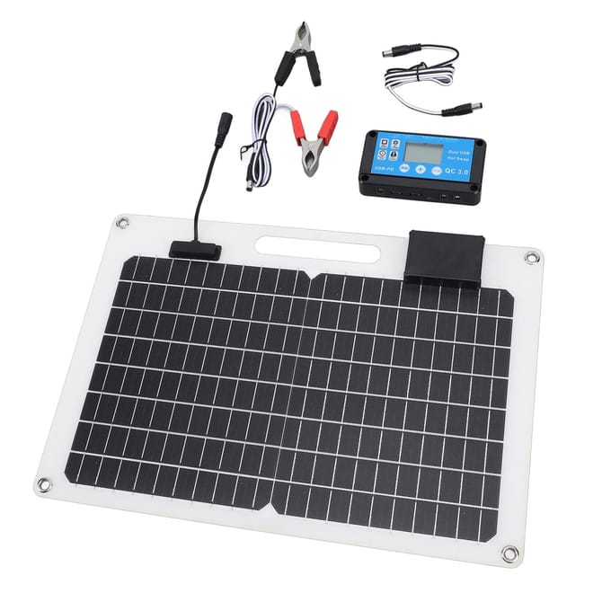 Zonnepaneel Batterijlader 100W Monokristallijn Silicium 12V 24V Dubbele USB 100A Controller met black