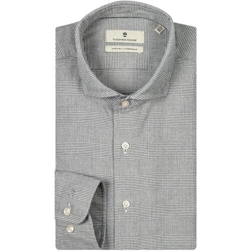 Thomas Maine Overhemd Roma Modern Kent Two-Ply Flanel Glen Check Midden Grijs / male