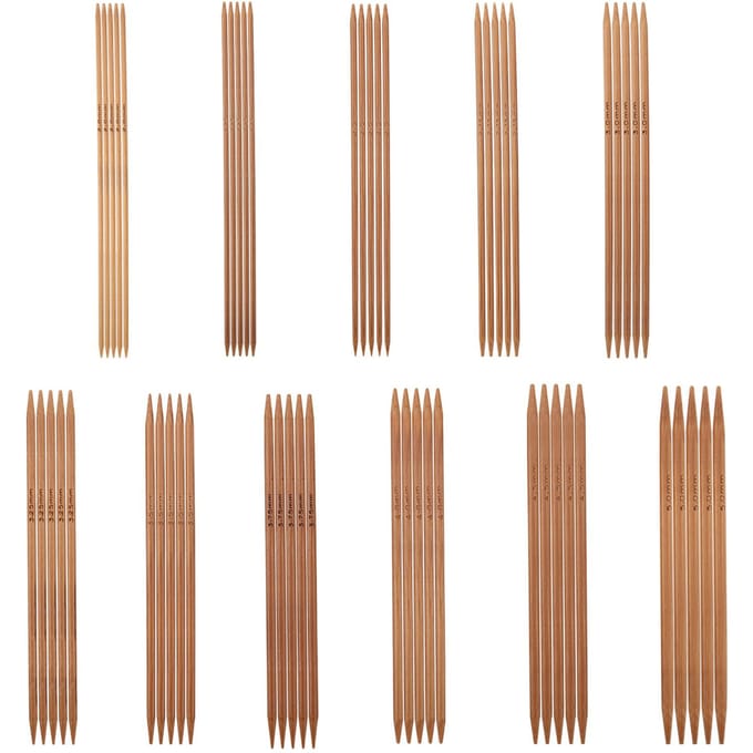Set van 11 bamboe dubbelpuntige breinaalden, set van 11 maten (5,1 inch/13 cm) beige