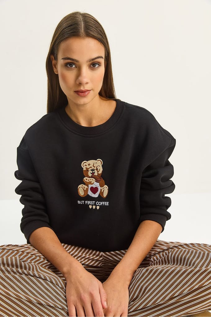 Geborduurde Crewneck Lange Mouw Sweatshirt