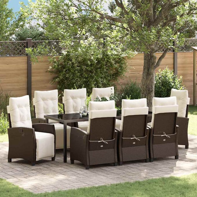 vidaXL - Tuin - Eettafel - Set - 9 - st - Bruin - poly - rattan