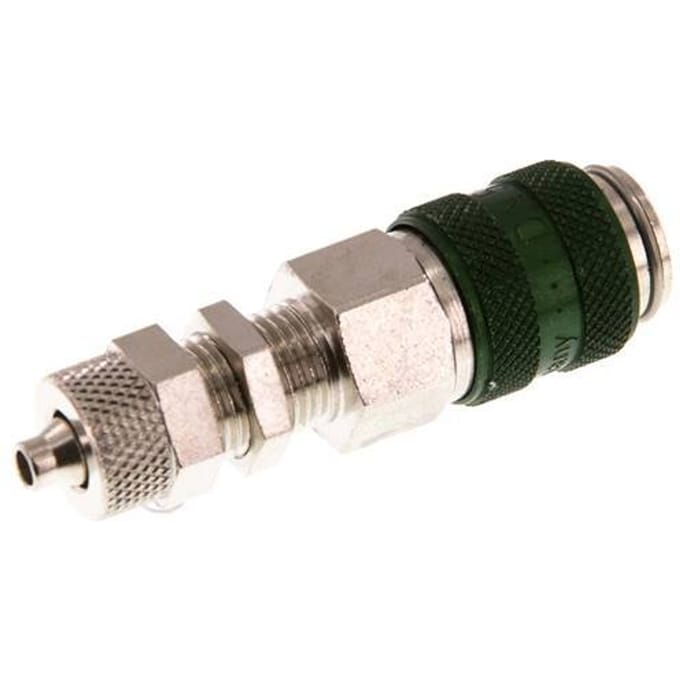 Vernikkeld Messing DN 5 Groen Luchtkoppeling Snelkoppeling 4x6 mm Push-On Schotkoppeling - CLS5-NB-BN-GRE-4