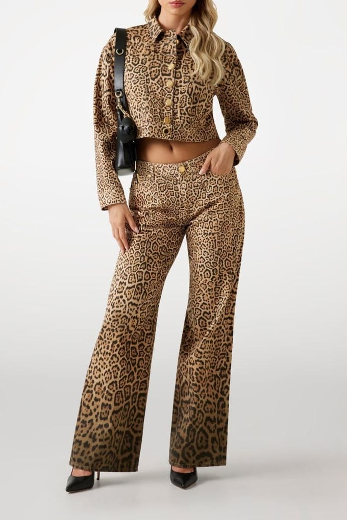 GUESS Edda Denim Printed J Charming Leopard Deg Größe: 48 | Jeansjacken Outlet | Damen | Blau