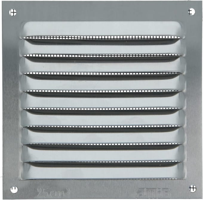 Vierkant Aluminium Ventilatierooster met Muggenhor | Luchtrooster 100x100mm Zilver