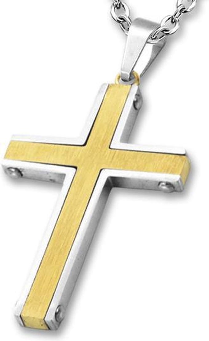 Amanto ketting Damon G - 316L Staal PVD - Kruis - 45x30mm - 60cm