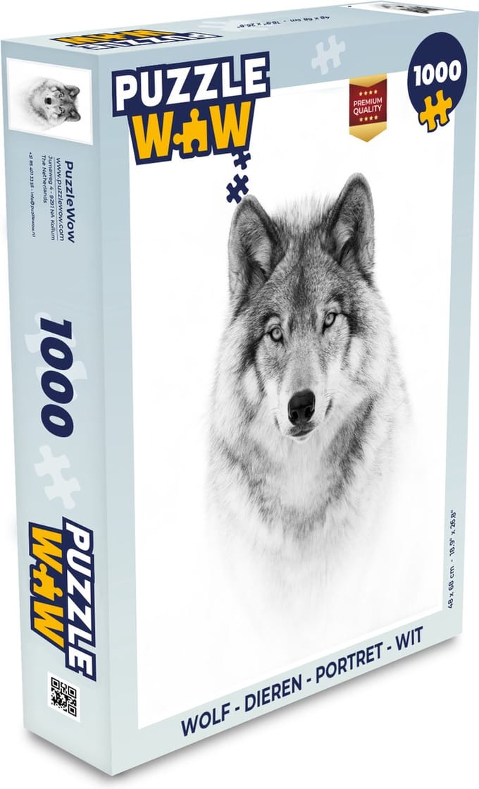 Puzzel Wolf - Dieren - Portret - Wit - Legpuzzel - Puzzel 1000 stukjes volwassenen