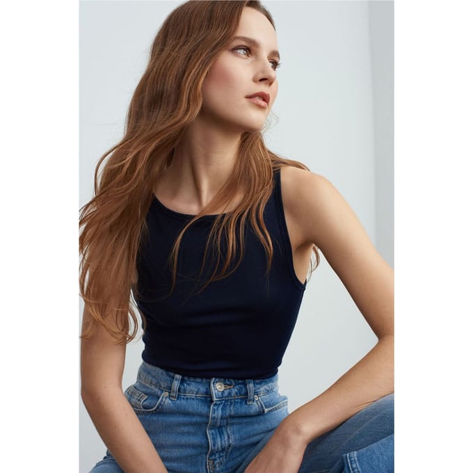 Geribbelde Halter-Bovenstuk Slim-Fit Blouse