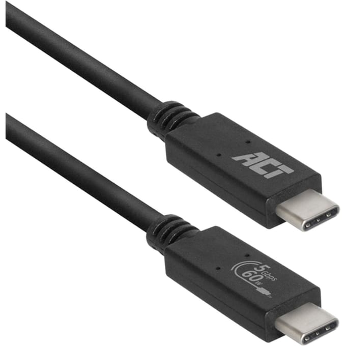 ACT Gecertificeerde USB-C Kabel | 3.2 Gen1 | Aansluitkabel | C male - C male | 5Gbps | Zwart | 1 meter AC7401