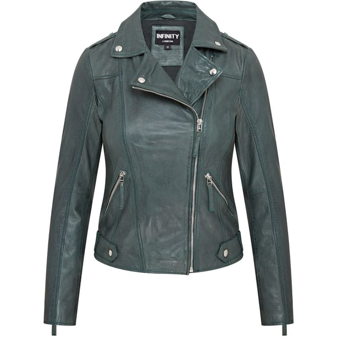 Groen leren bikerjack voor dames - Denver