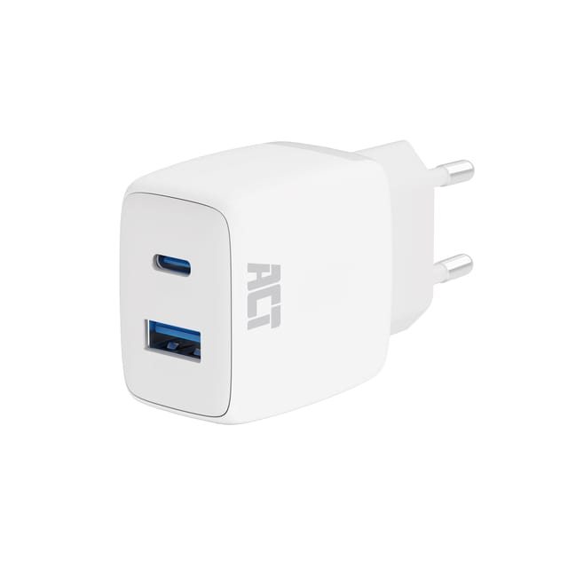 ACT USB-C & USB-A lader 20W met Power Delivery PPS, Quick Charge, GaNFast AC2122