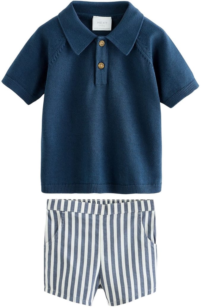 Next - Jongens - Babyset van gebreide top en geweven short - Blauw