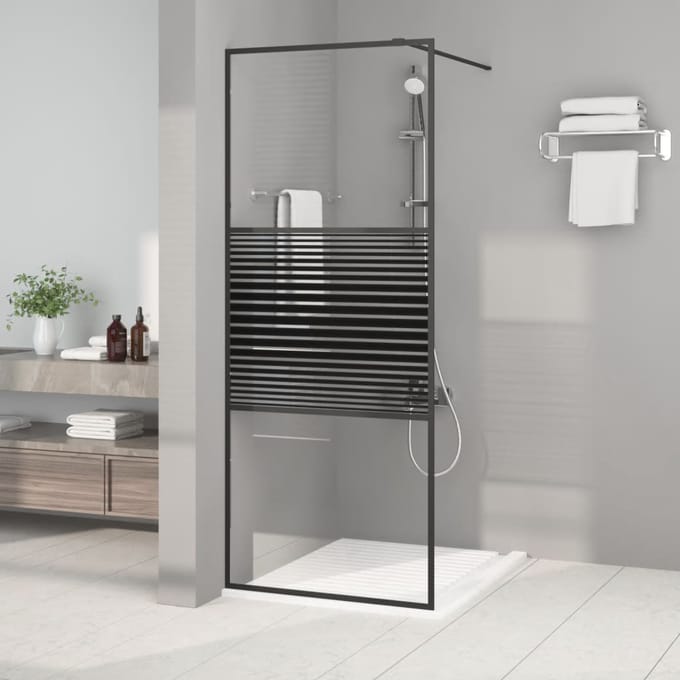 vidaXL - Inloopdouchewand - 80x195 - cm - transparant - ESG-glas - zwart