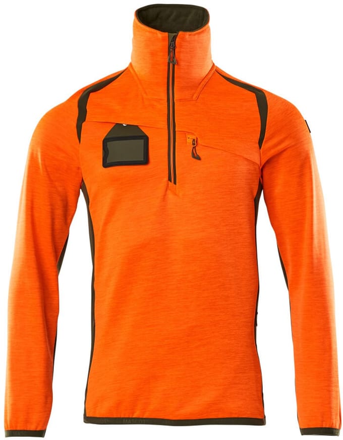 Mascot Accelerate Safe Fleecetrui met korte rits 19303-316 - hi-vis oranje/mosgroen - L