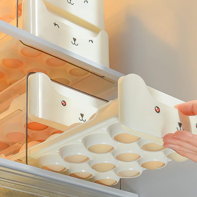 Eiercontainer Dubbellaags Lade Plastic Stapelbaar Transparante Eieropbergdoos voor Koelkast white