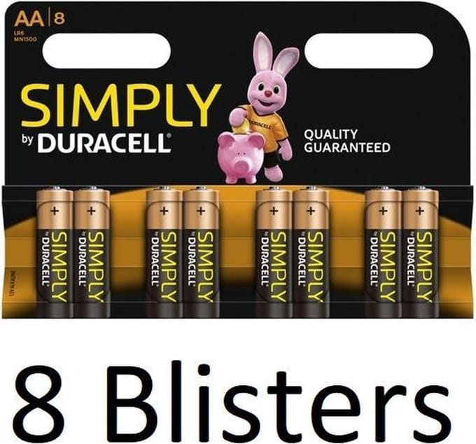 64 Stuks (8 Blisters a 8 st) Duracell AA Simply Batterijen