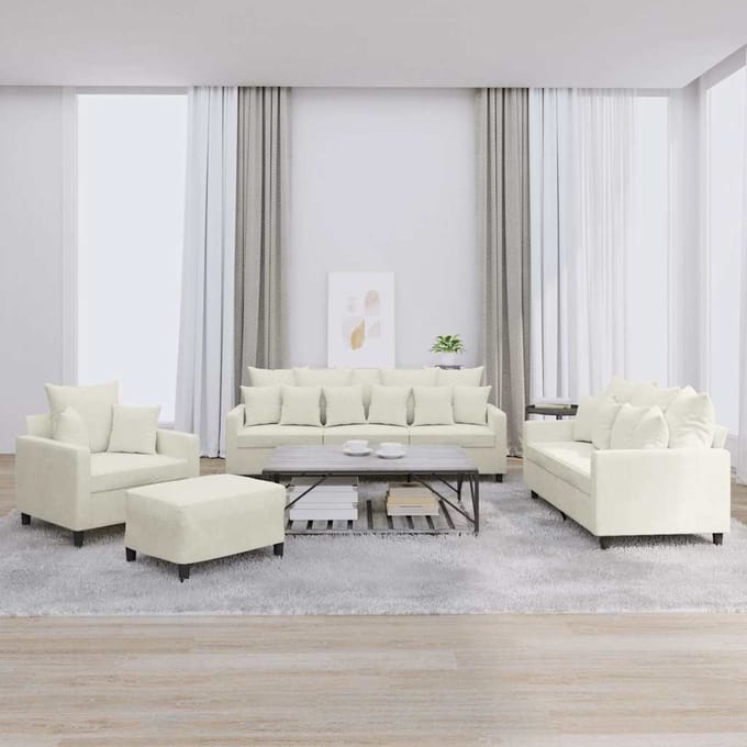 vidaXL - 4-delige - Loungeset - met - kussens - fluweel - crèmekleurig