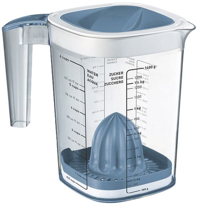 Rotho Loft multipurpose maatbeker - 1.5 liter - met spatbescherming - horizon blauw