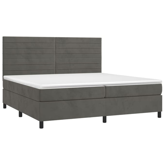 vidaXL - Boxspring - met - matras - en - LED - fluweel - donkergrijs - 200x200 - cm