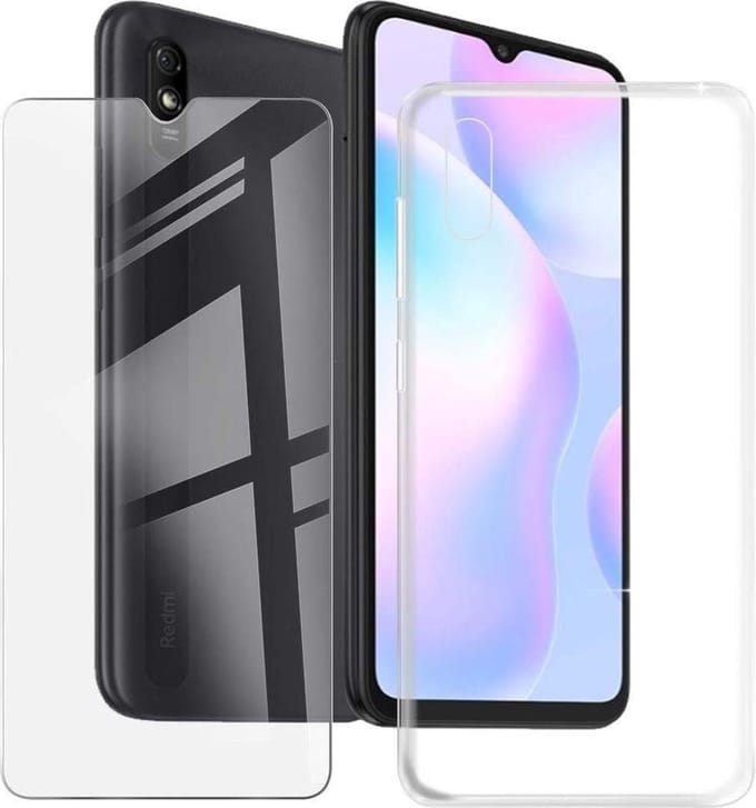 Silicone hoesje transparant met 2 Pack Tempered glas Screen Protector Geschikt voor: Xiaomi Redmi 9A