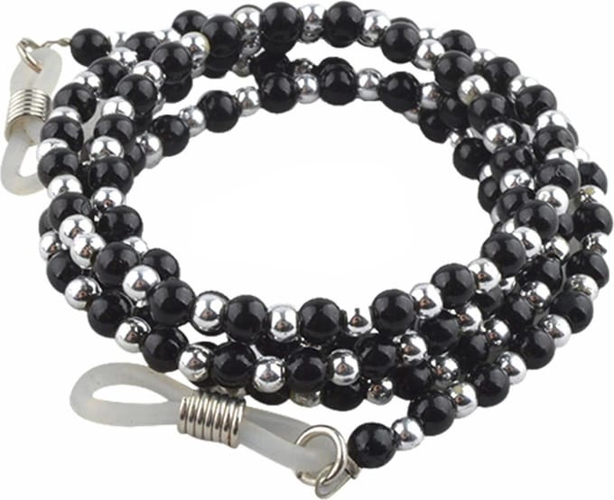 Fako Bijoux® - Brillenkoord - Ketting - Balletjes - 4mm - 65cm - Zwart/Zilver