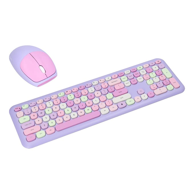 Toetsenbord Muis Combo 2.4G Retro Meerkleurig Stil Cover Draadloos Toetsenbord en Muis SetPaars