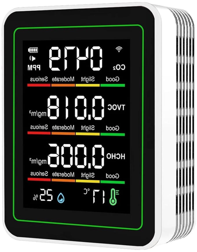 Luchtkwaliteitsmonitor - Binnenluchtmeter - Gezonde Ruimte - 5-in-1 Analyse - 2000 mAh Batterij - Wit