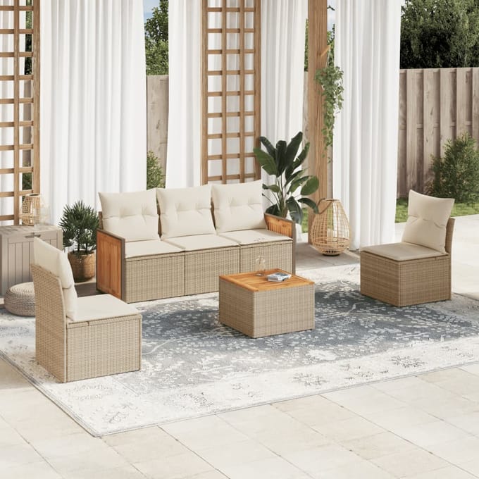 vidaXL - 6-delige - Loungeset - met - kussens - poly - rattan - beige