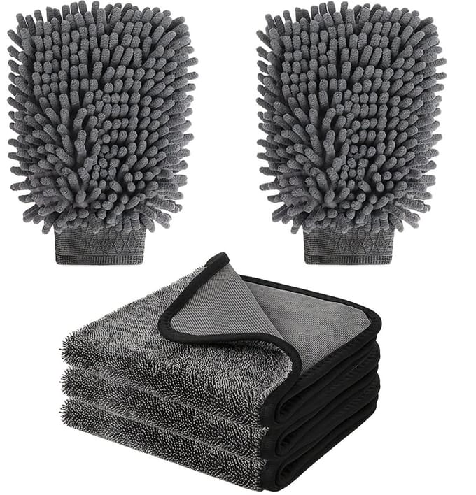 Livé® Auto Was Set – Microvezel Droogdoek & Washandschoenen 5-delig