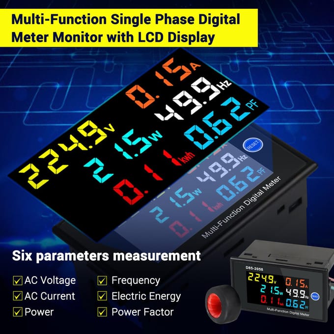 KKmoon Multifunctionele enkelfasige digitale meter LCD-scherm AC-spanning AC-stroom Vermogen Frequentie AC200-450V