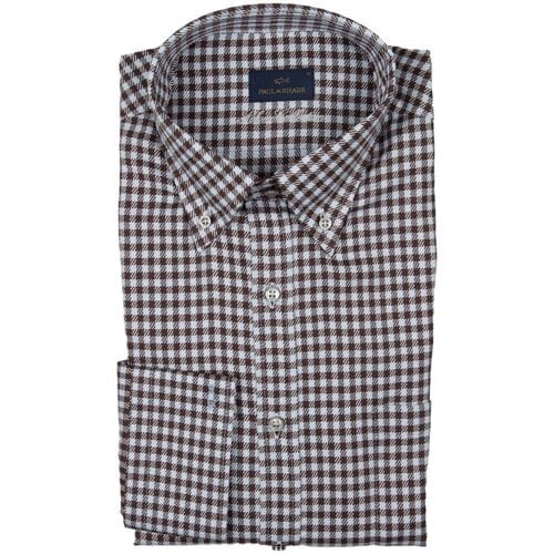 Paul & Shark Overhemd Silver Cotton Satin Check Shirt Blauw-Bruin / male