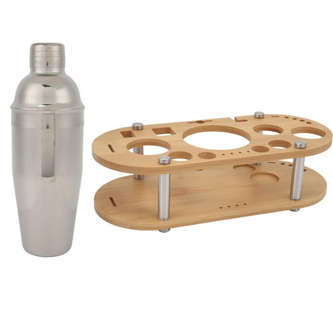 Cocktail Shaker Set Roestvrij Staal Multifunctionele Bartender Kit Bamboe Standaard voor Home Bar Feest L white