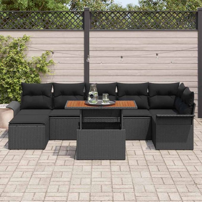 vidaXL - Tuinbank - Set - 8 - st - Zwart - poly - rattan