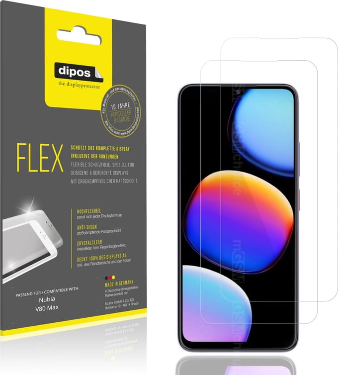 dipos – 2x Beschermfolie geschikt voor Nubia V80 Max | 3D Full Cover Screenprotector | 100% Passend