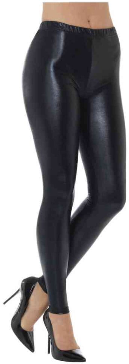 Smiffys - 80s Metallic Disco Kostuum Legging - M - Zwart