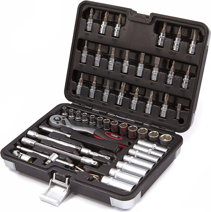 HBM 53-delige 1/4 inch dopsleutelset inclusief lange doppen