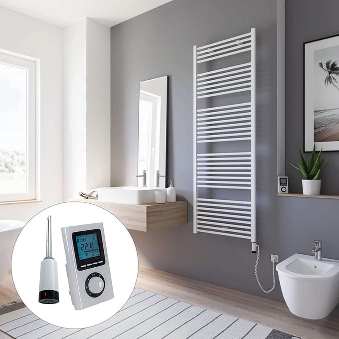 Schulte TURBO - elektrische designradiator - 60x170cm - wit - digitale remote aansluiting rechts - 800 Watt