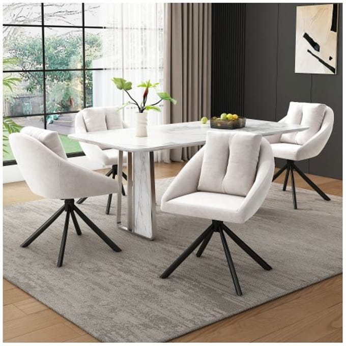 Eetkamerstoel - MUVOE - Draaibaar - Beige - Fluweel - Set van 4 beige