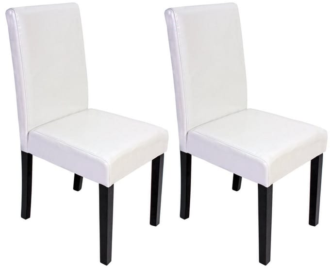 Set van 2 eetkamerstoelen Keukenstoel Littau ~ leer, wit, donkere poten
