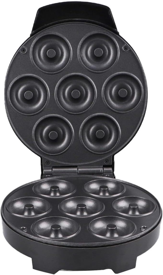Donut Maker - Mini Wafelmachine - Zelf Snacks Maken - Dubbelzijdige Verwarming - 7-gaats - Zwart