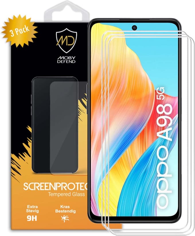3-Pack MobyDefend Screenprotectors - Geschikt voor Oppo A98 - Case-Friendly Screensavers - Gehard Glas