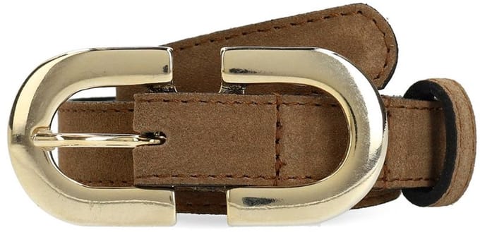 Manfield - Dames - Taupe suède riem met gouden chain - Maat 085
