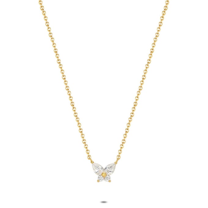 Twice As Nice Halsketting in 18kt verguld zilver, vlinder 40cm+5cm
