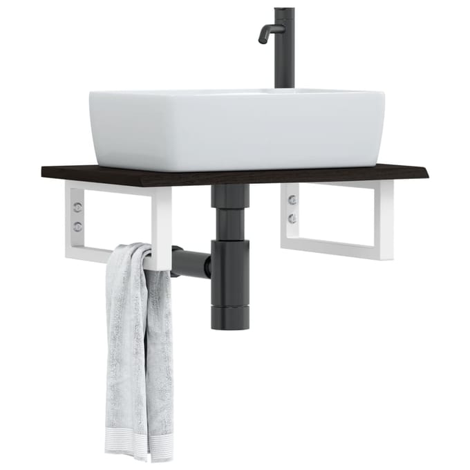 vidaXL - Badkamer - wandschap - staal - en - massief - eikenhout