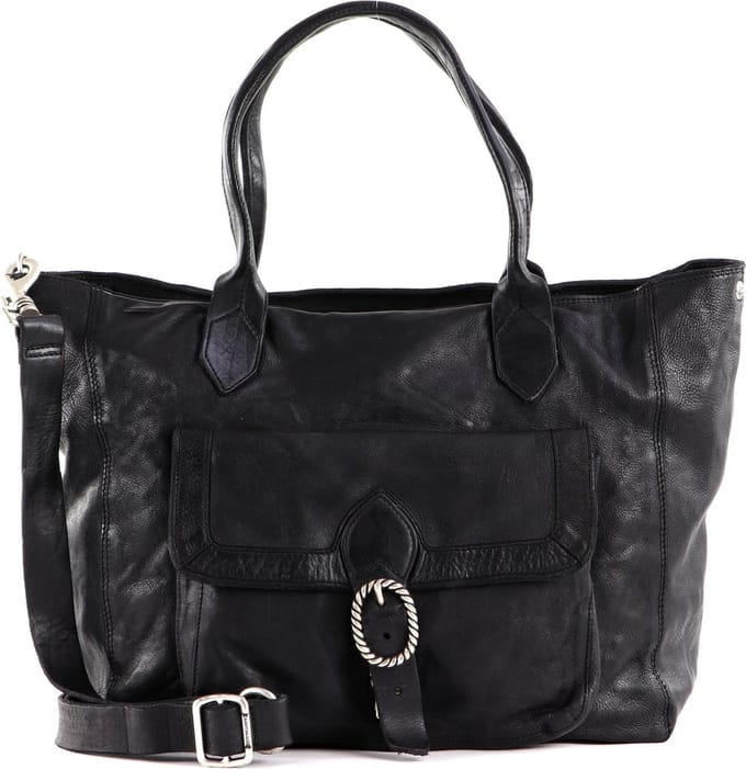 CAMPOMAGGI Leren Shopper Schoudertas Shopping Bag Nero Zwart